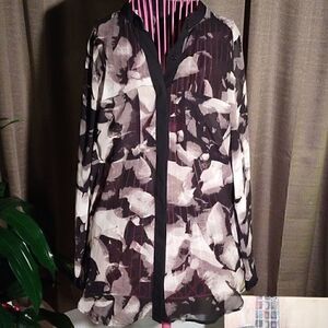 Massimo Black White Button up Sheer Blouse